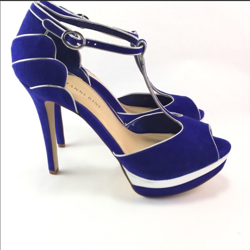 Blue Suede and Silver Gianni Bini T Strap Heels